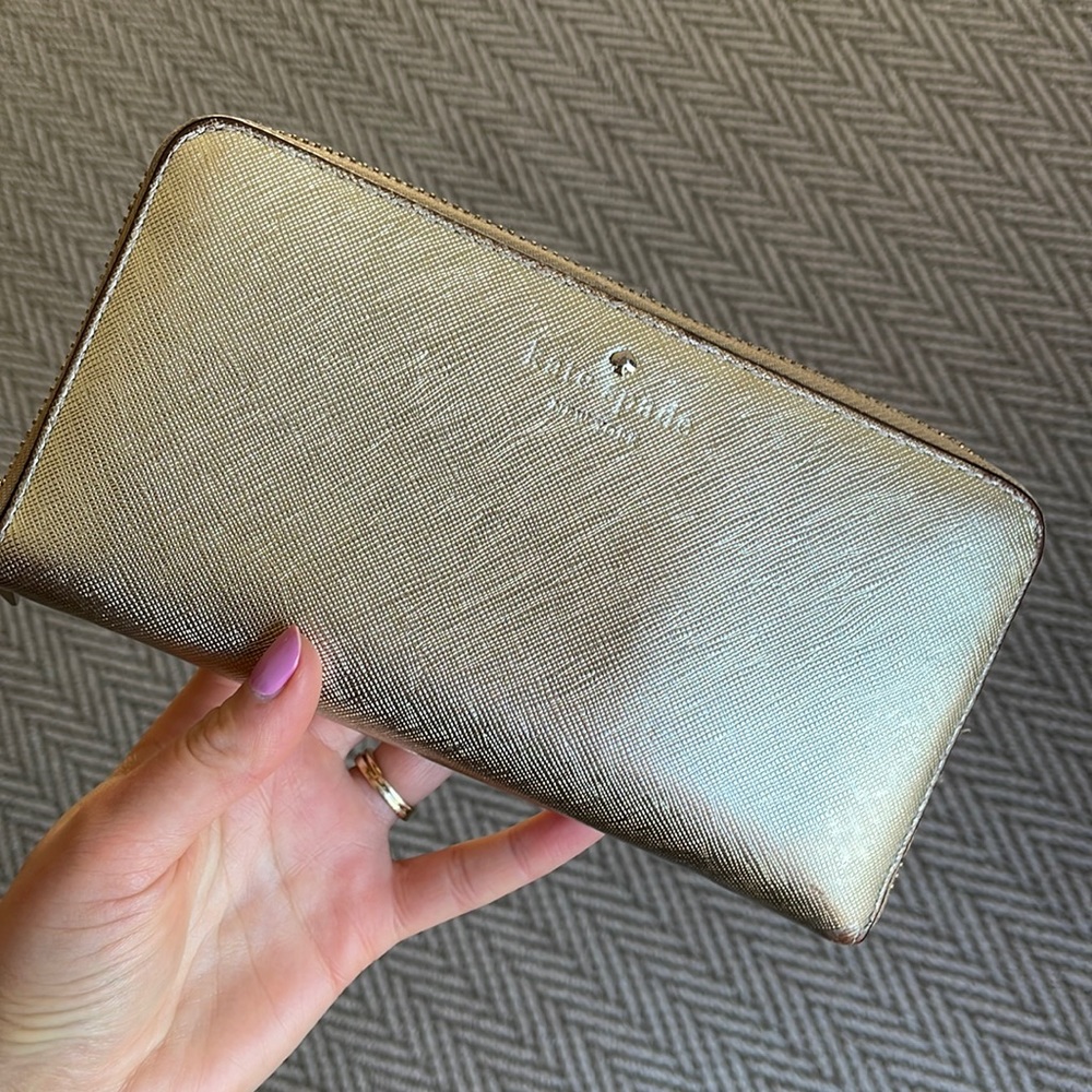Gold Kate Spade zip around wallet